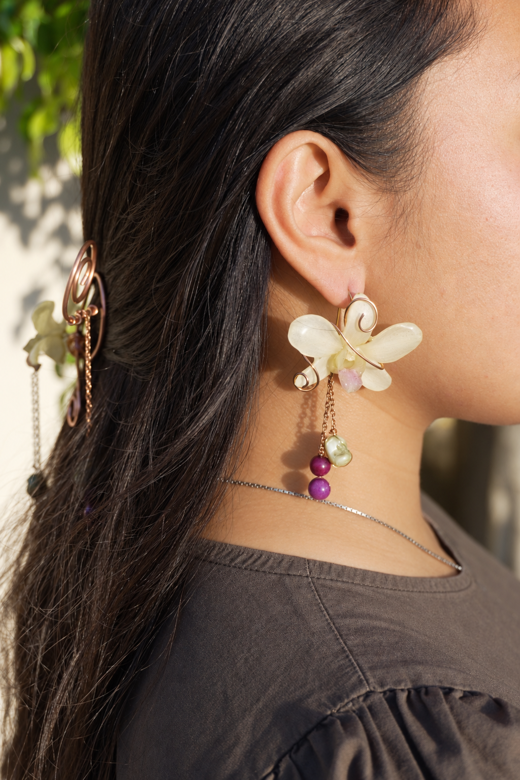 Jade Orchid Wire-Wrapped Earrings