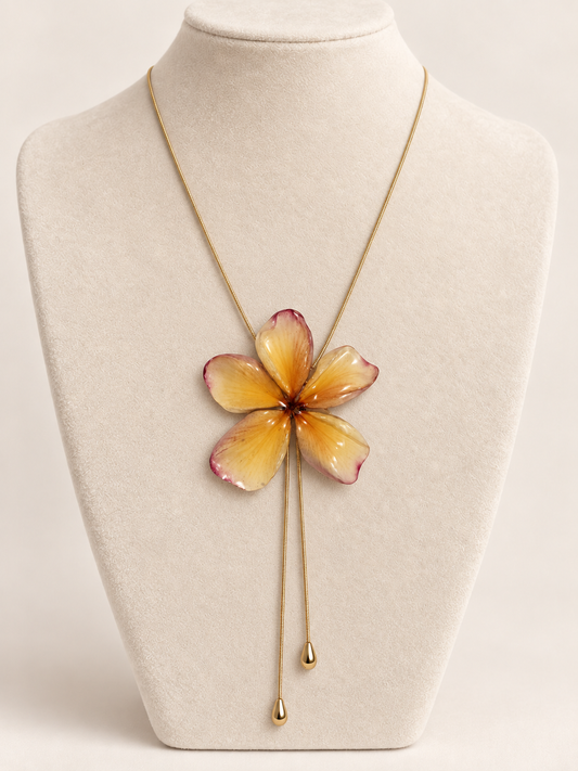 Golden Plumeria Bolo Necklace