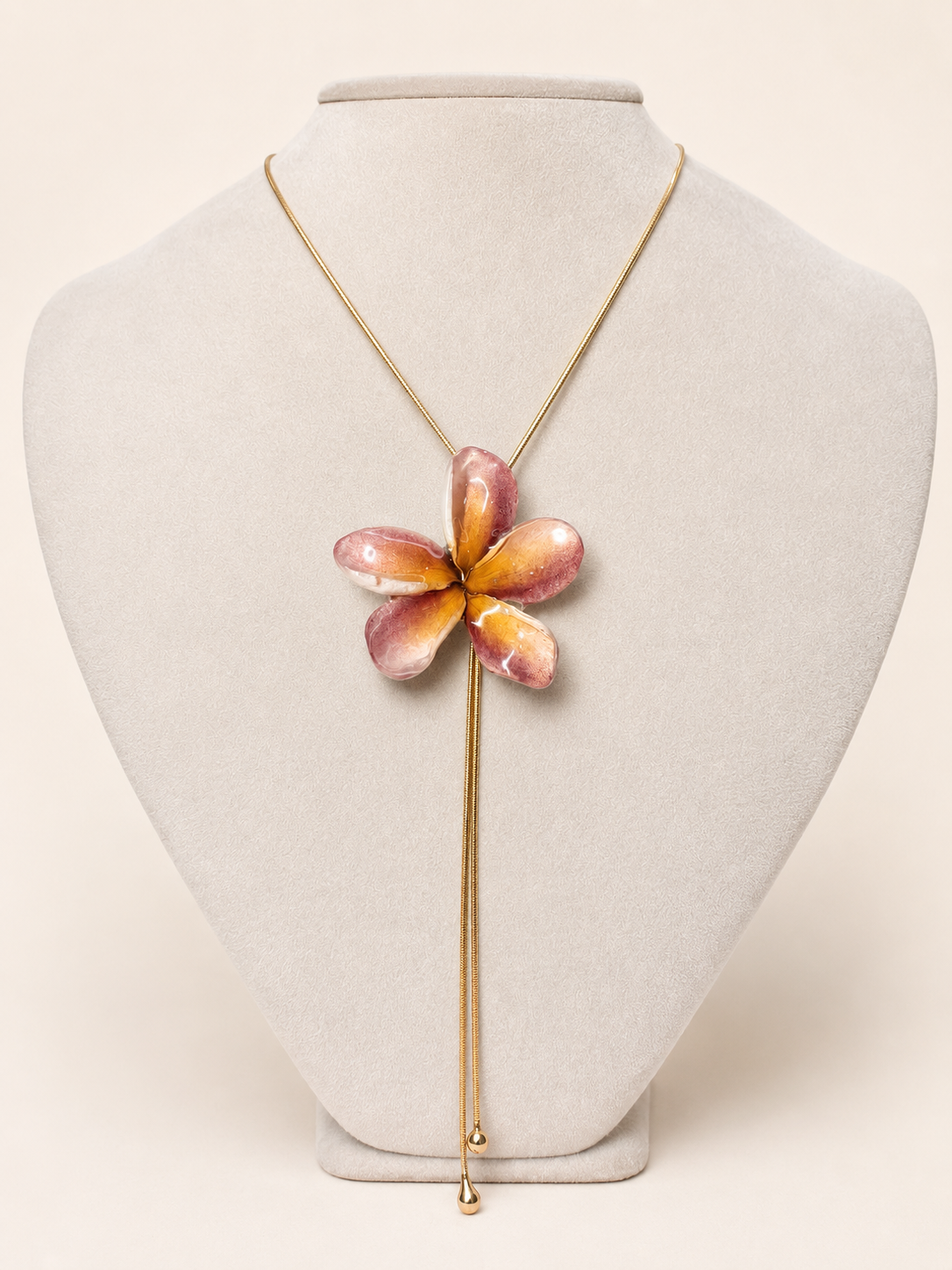Rainbow Plumeria Bolo Necklace