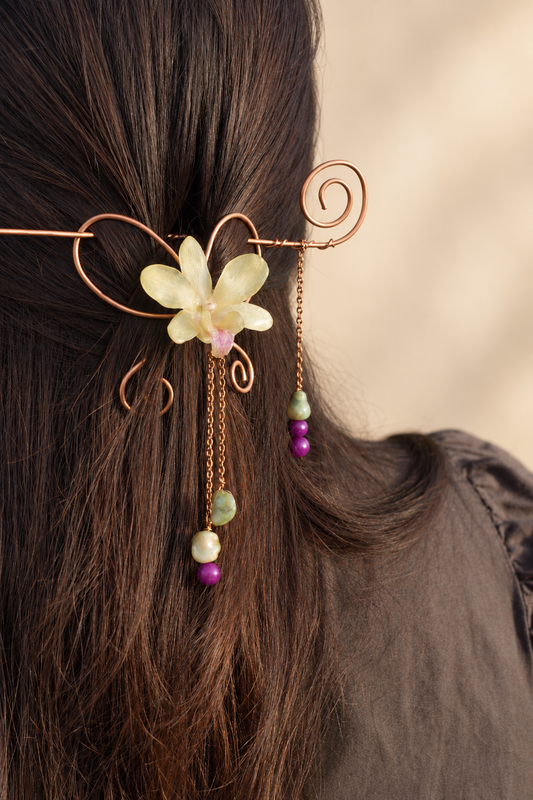 Jade Orchid Wire Wrapped Hairpin