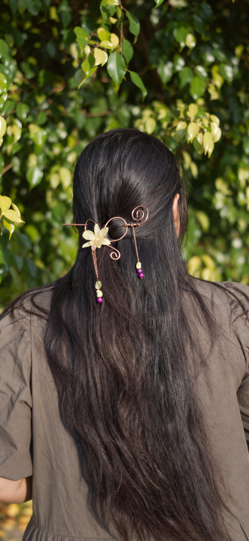Jade Orchid Wire Wrapped Hairpin