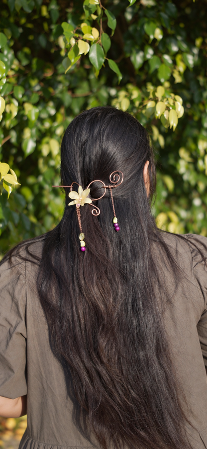 Jade Orchid Wire Wrapped Hairpin
