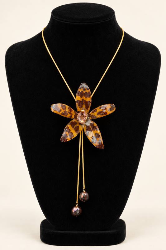 Grammatophyllum Orchid Bolo Necklace