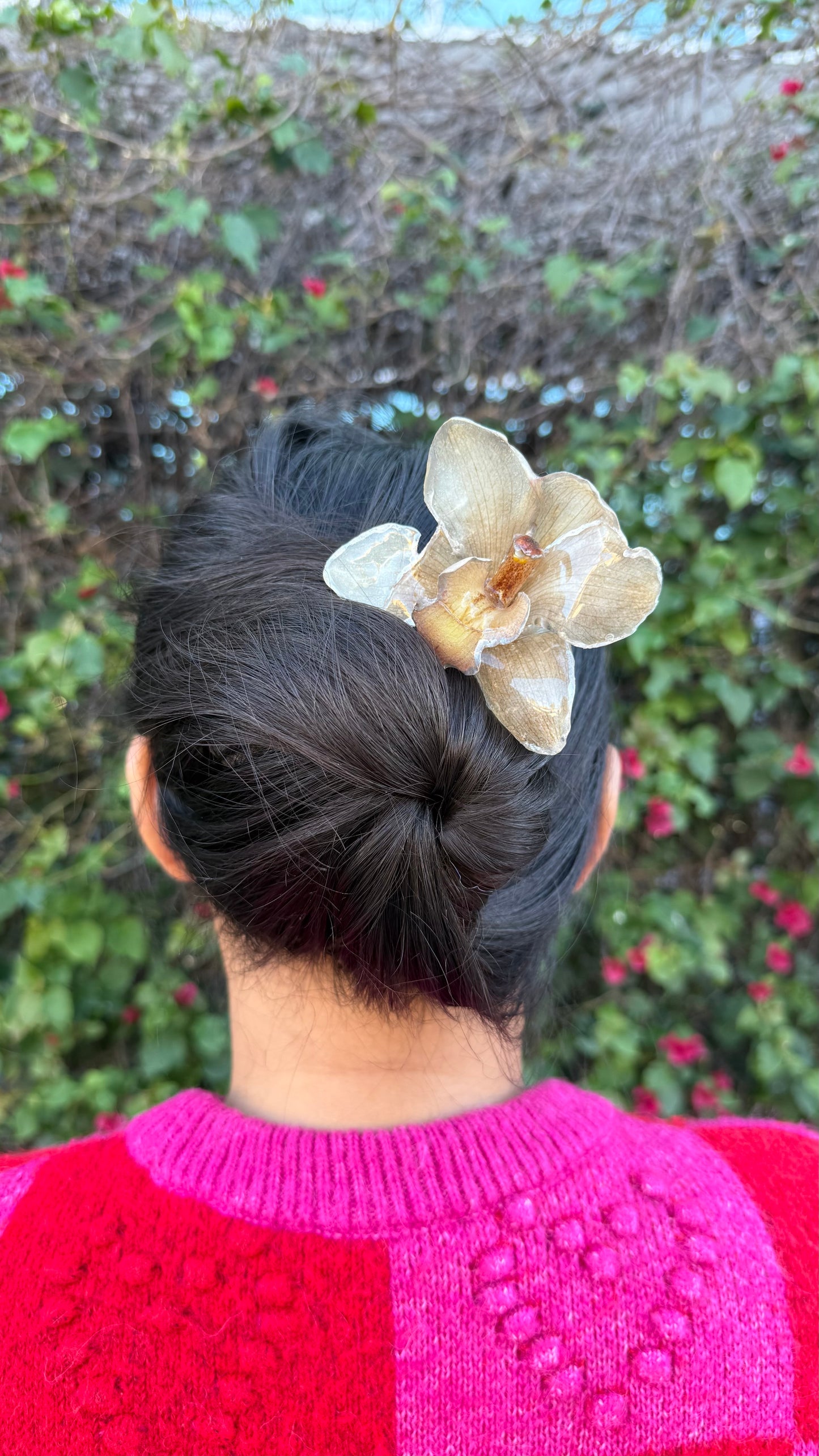 Large Pink Blush Cymbidium Silver Hairpin (Approx. 6 in)