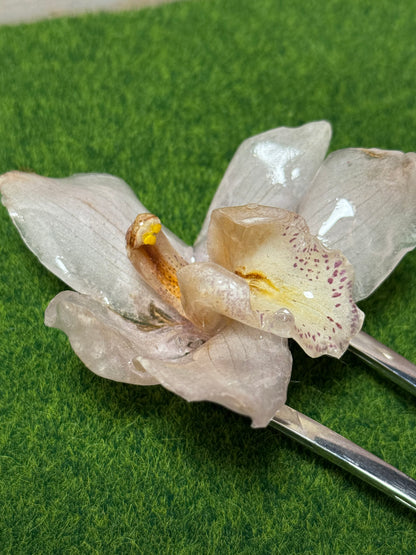Large Pink Blush Cymbidium Silver Hairpin (Approx. 6 in)