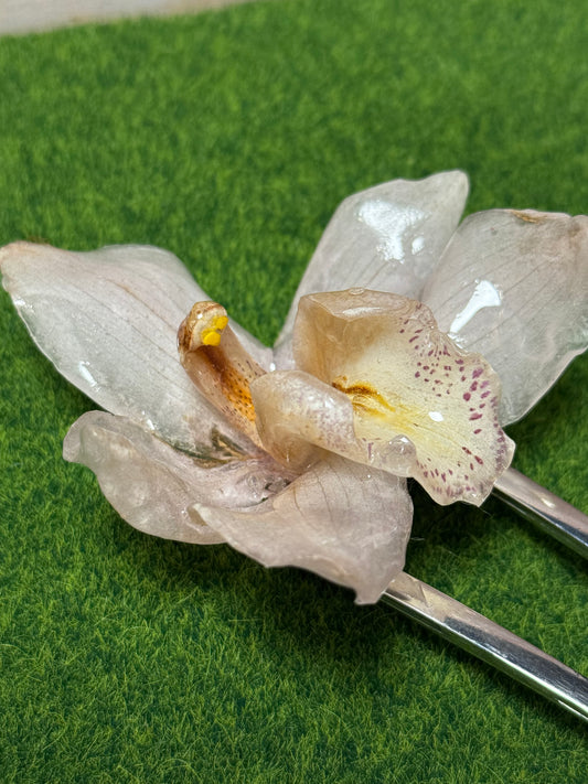 Large Pink Blush Cymbidium Silver Hairpin (Approx. 6 in)