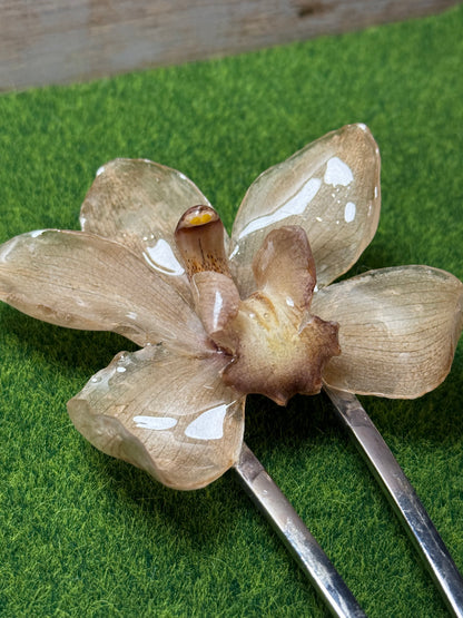 Large Grey Cymbidium Silver Hairpin (Approx. 6 in)