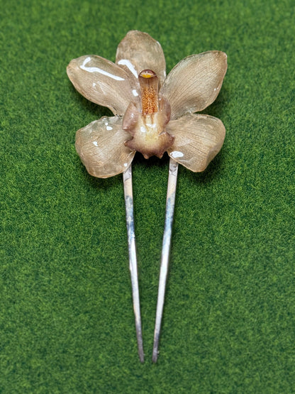 Large Grey Cymbidium Silver Hairpin (Approx. 6 in)