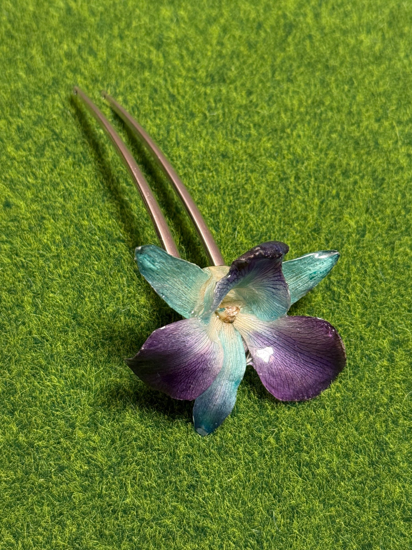 Medium Blue Dendrobium Silver Hairpin (Approx. 4 in)