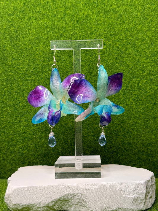 Blue Dendrobium Swarovski Crystal Earrings