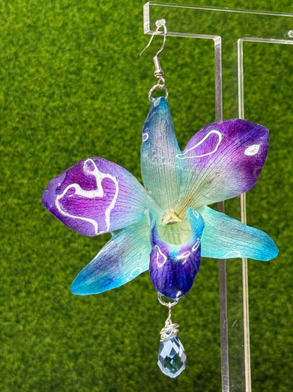 Blue Dendrobium Swarovski Crystal Earrings