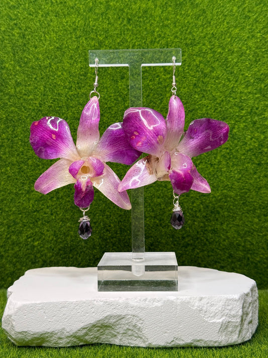 Purple Dendrobium Swarovski Crystal Earrings – Silver