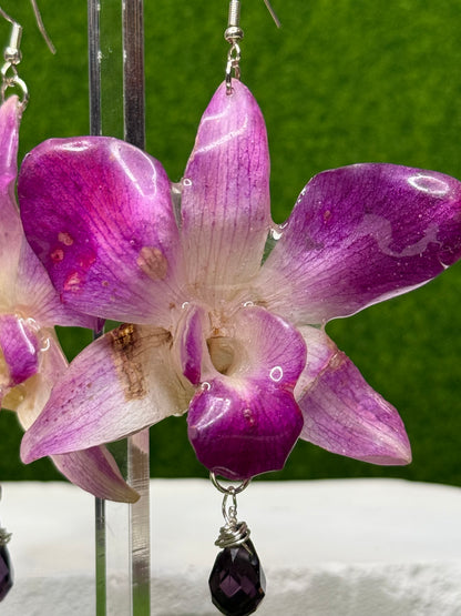 Purple Dendrobium Swarovski Crystal Earrings – Silver