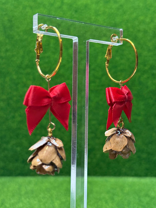Golden Pinecone Hoop Earrings – Holiday Edition