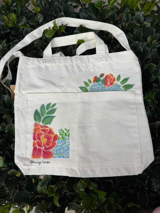 Peony Garden Handpainted Canvas Sling Bag
