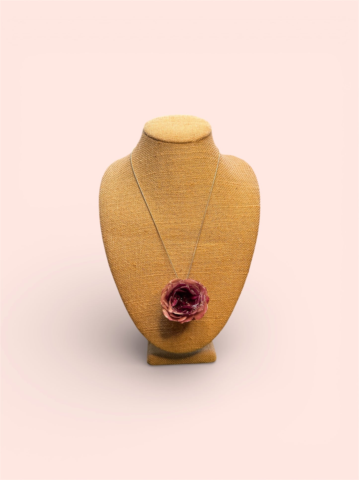 Pink Rose Necklace – Silver Chain