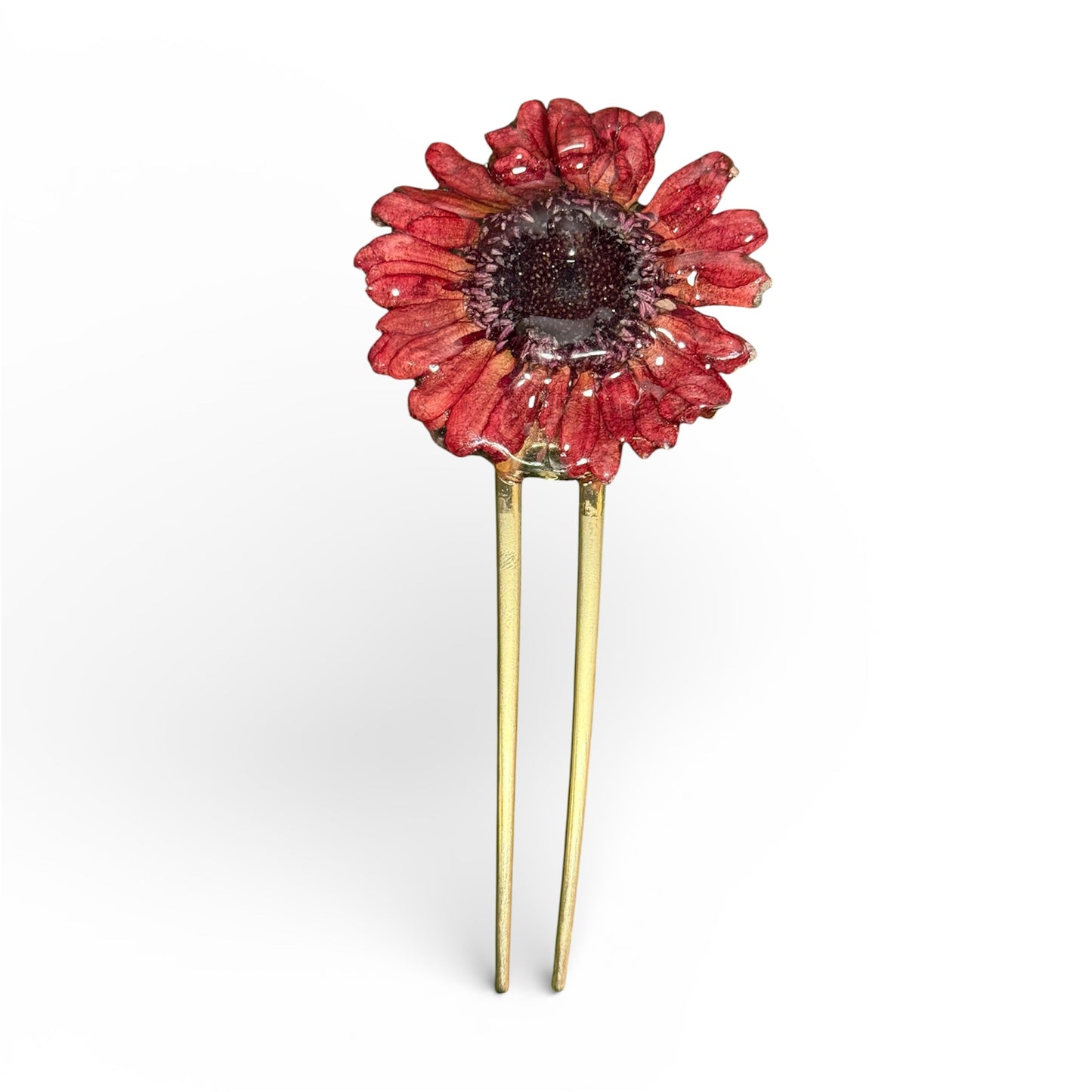 Red Gerbera Golden Hairpin (4inch)