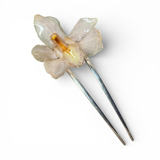 Large Pink Blush Cymbidium Silver Hairpin (Approx. 6 in)